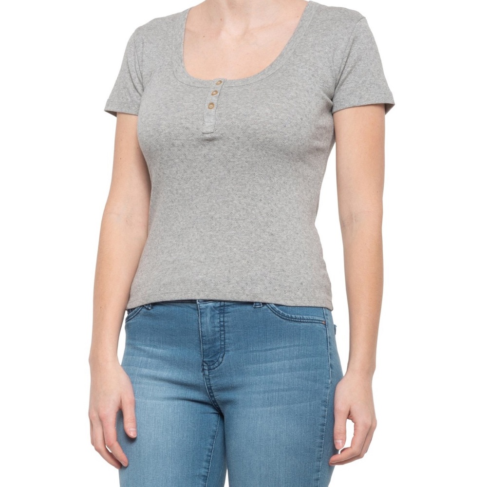 New! Frye Scoop Neck Henley Shirt - Short Sleeve😎